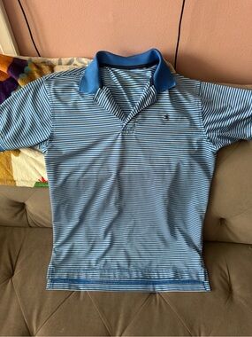 Tommy Hilfiger Blue and White Striped Polo Shirt - Men